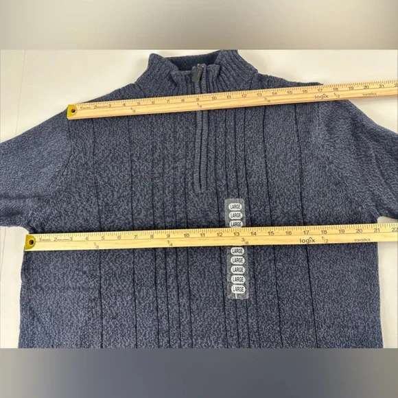 NWT Oscar De La Renta Mens Sz L Blue Preppy Academia 1/4 Zip Ribbed Knit Sweater - Picture 8 of 9